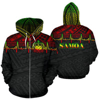 Samoa Polynesian All Over Zip up Hoodie Reggae Heartbeat Style Unisex Black - Polynesian Pride