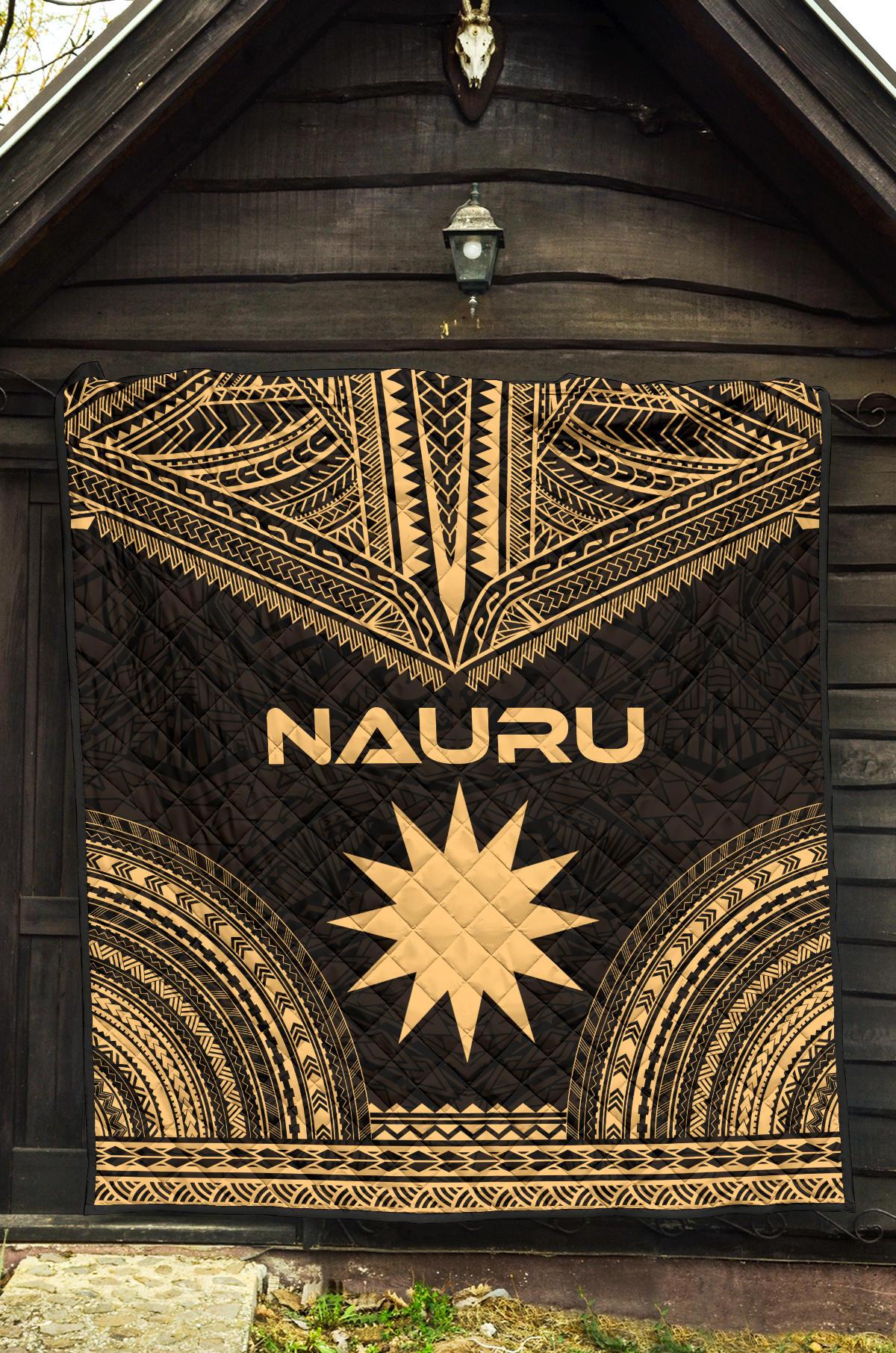 Nauru Premium Quilt - Nauru Flag Polynesian Chief Gold Version - Polynesian Pride