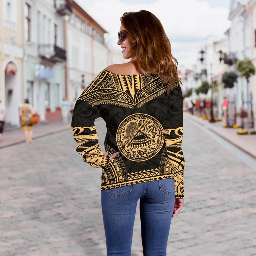 American Samoa Polynesian Chief Custom Personalised Women's Off Shoulder Sweater - Gold Version - Polynesian Pride