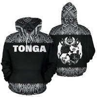 Tonga All Over Hoodie Polynesian Black and White Unisex Black And White - Polynesian Pride
