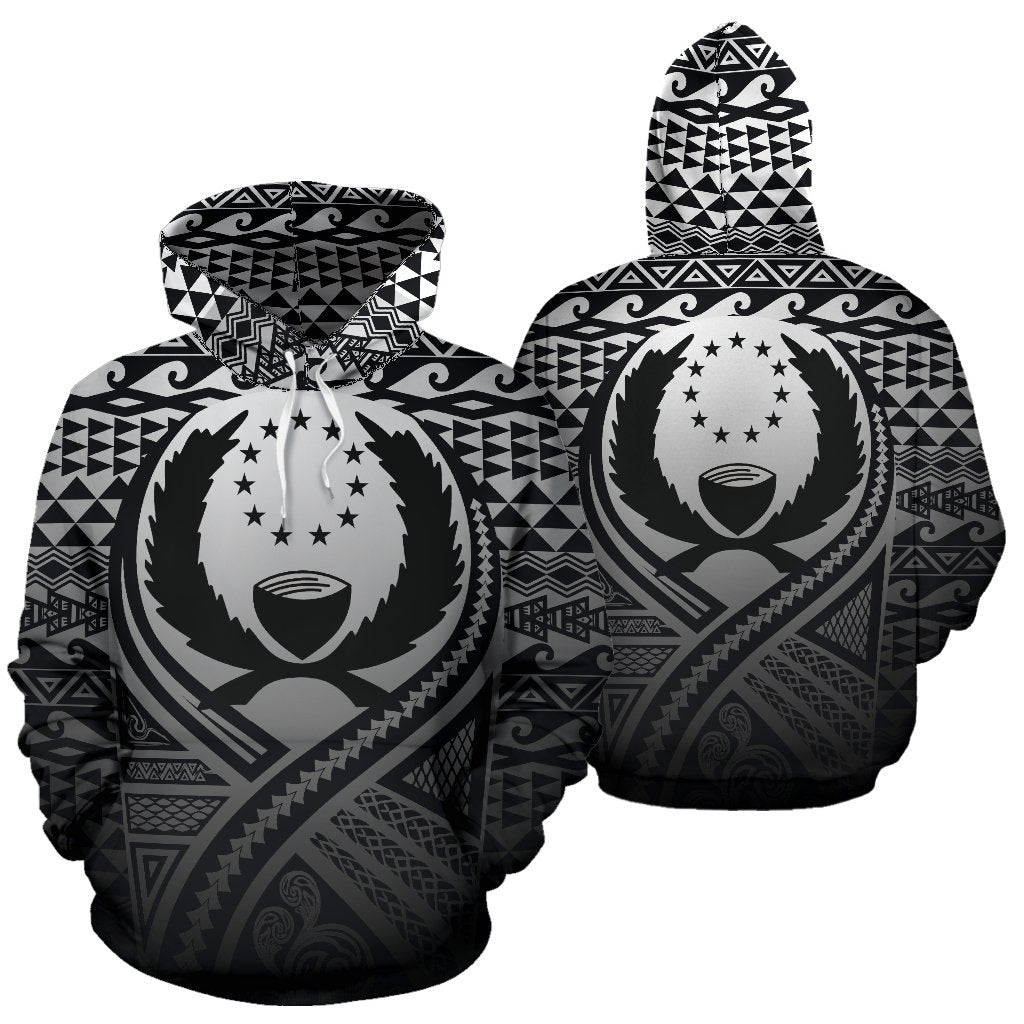 Pohnpei All Over Hoodie Lift up Black Unisex Black - Polynesian Pride