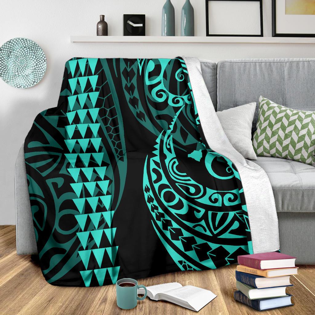 Hawaii Kakau Turquoise Polynesian Premium Blanket - Polynesian Pride