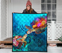 Hawaii Polynesian Premium Quilt - Sea Turtle Coral Treasure - Polynesian Pride