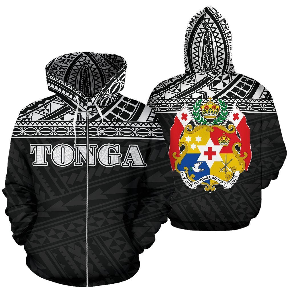 Tonga All Over Zip up Hoodie Polynesian Black Version Unisex White - Polynesian Pride