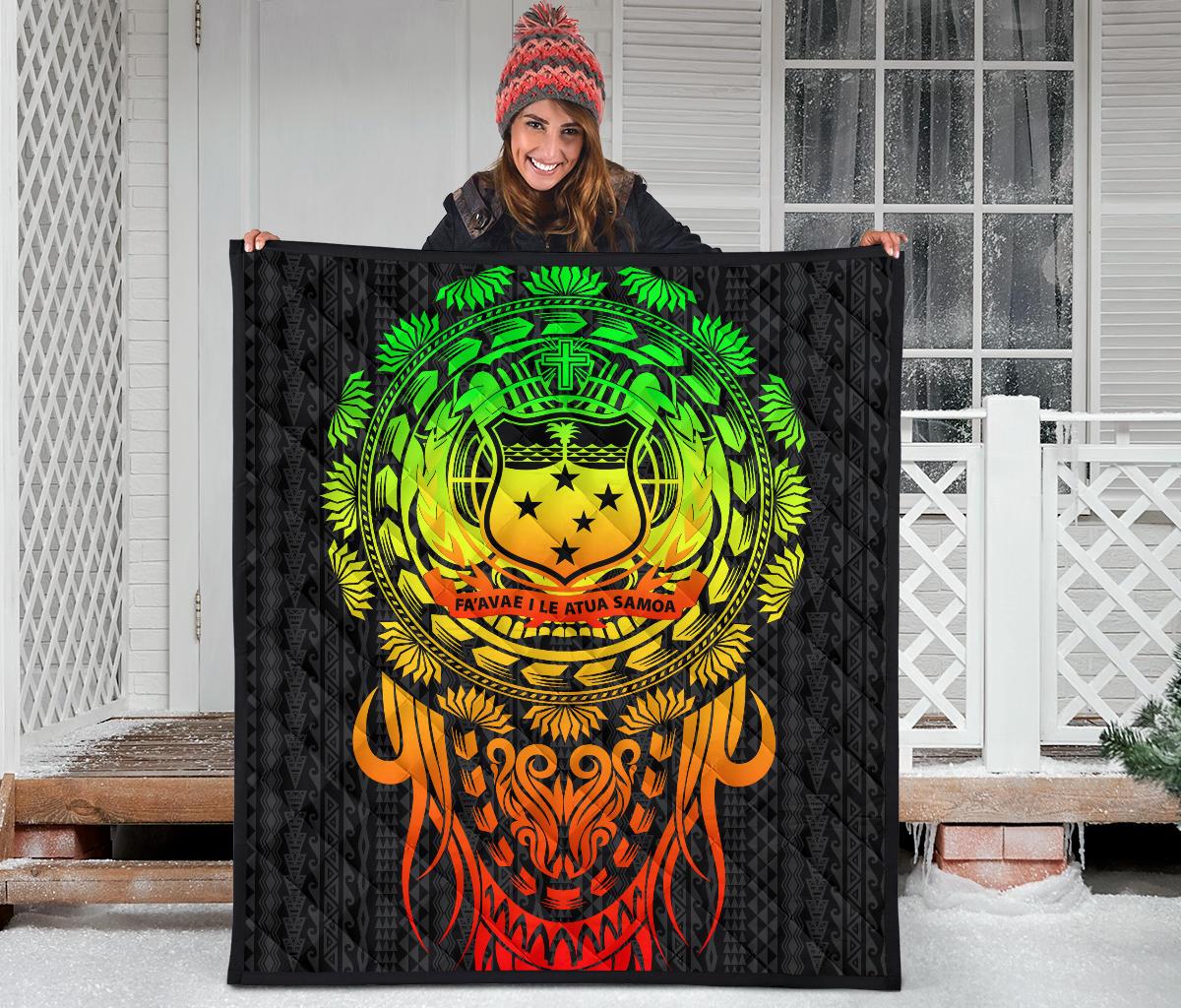 Samoa Polynesian Premium Quilt - Tattoo Pattern With Seal - Polynesian Pride