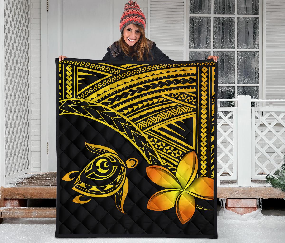 Hawaii Quilt - Hawaii Turtle Plumeria Quilt Yellow - Polynesian Pride