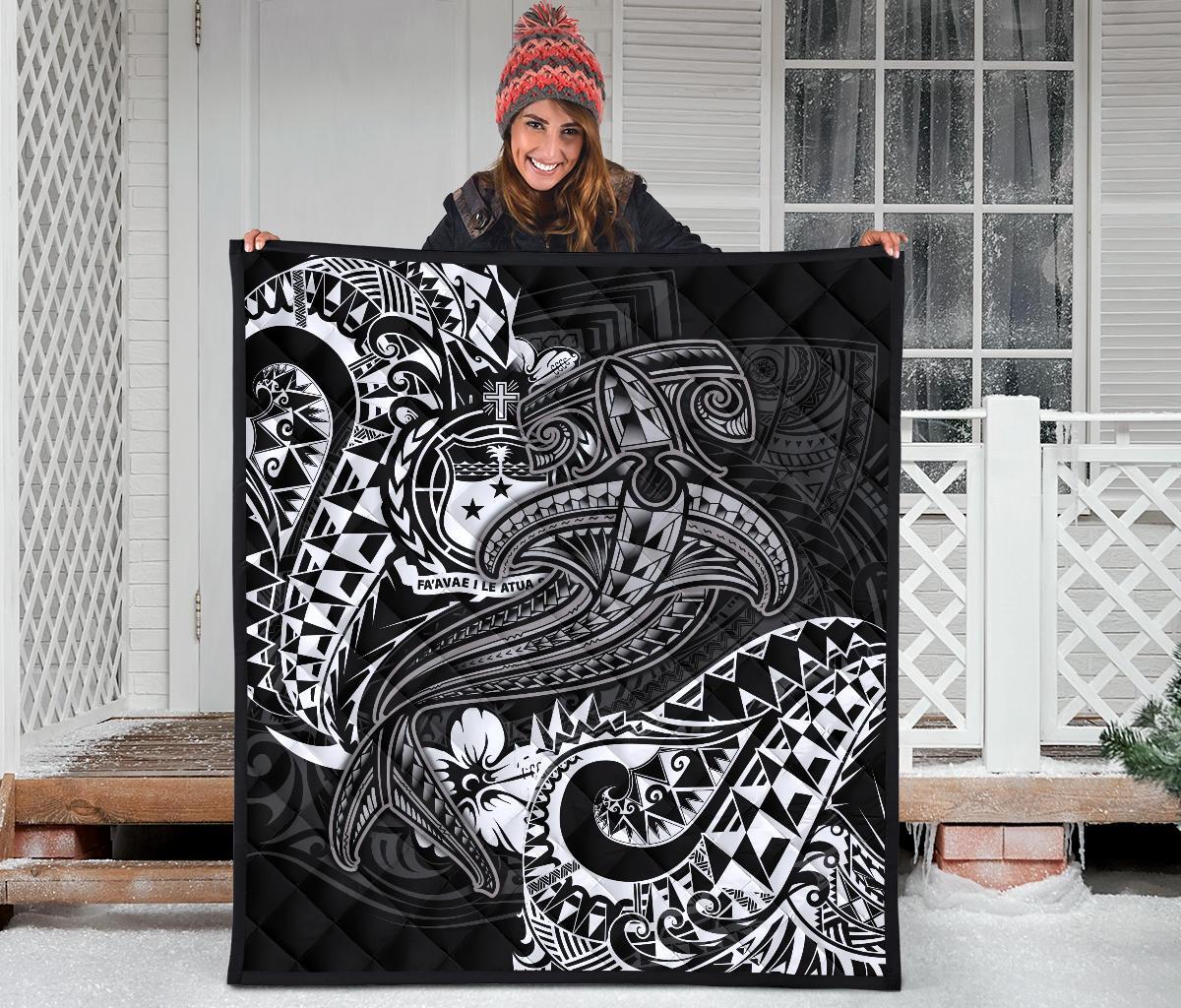 Samoa Premium Quilt - White Shark Polynesian Tattoo - Polynesian Pride