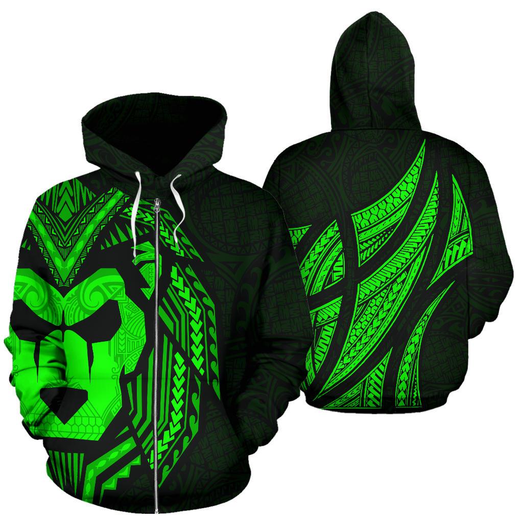 Sua Lions Pride Polynesian Warrior Zip up Hoodie Green Color Unisex Green - Polynesian Pride