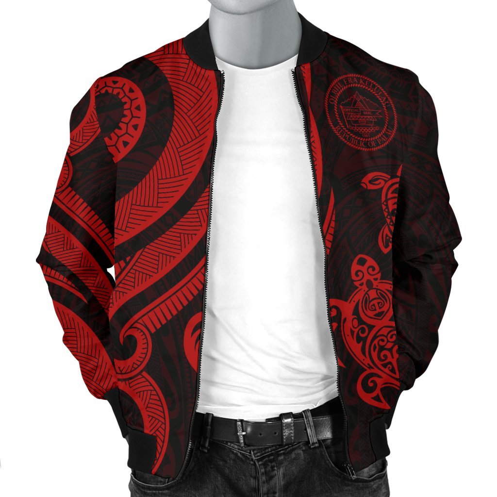 Palau Men's Bomber Jacket - Red Tentacle Turtle - Polynesian Pride