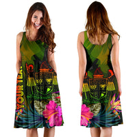 Fiji Polynesian Personalised Midi Dress - Hibiscus and Banana Leaves - Polynesian Pride