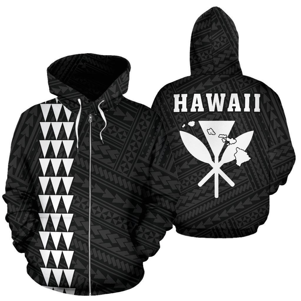 Polynesian Kakau Kanaka Maoli Map of Hawaii Zip Hoodie White Unisex White - Polynesian Pride
