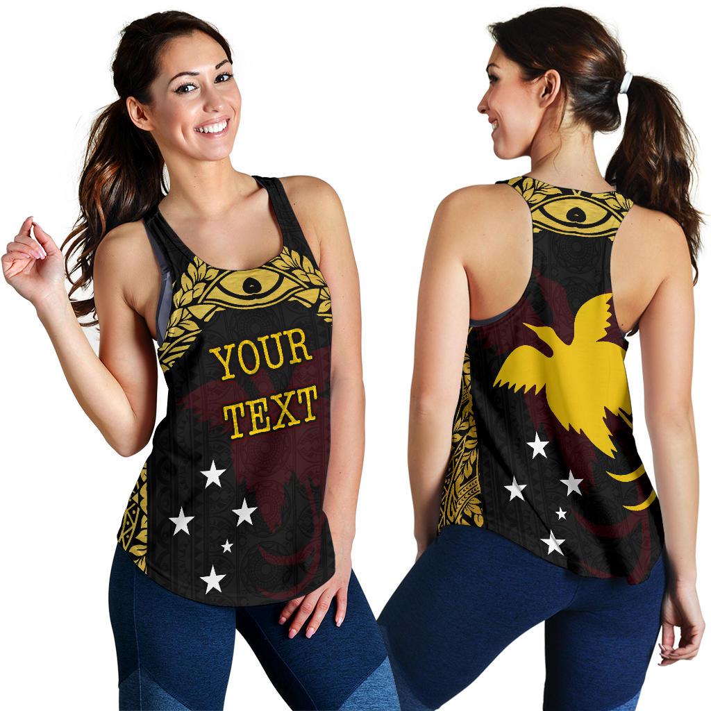 Papua New Guinea Custom Personalised Women's Racerback Tank - Erudite Eye Black - Gold - Polynesian Pride