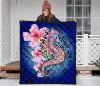 Hawaii Polynesian Pink Hibiscus Seahorse Premium Quilt - Polynesian Pride