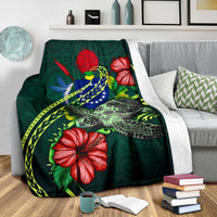 Cook Islands Polynesian Premium Blanket - Green Turtle Hibiscus - Polynesian Pride