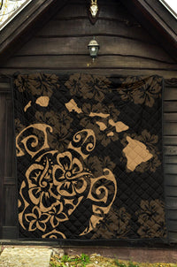 Turtle Hibiscus Map Gold Premium Quilt - Polynesian Pride