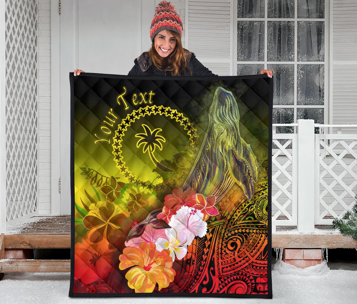 Custom Personalised Chuuk Premium Quilt - Humpback Whale with Tropical Flowers (Yellow) - Polynesian Pride