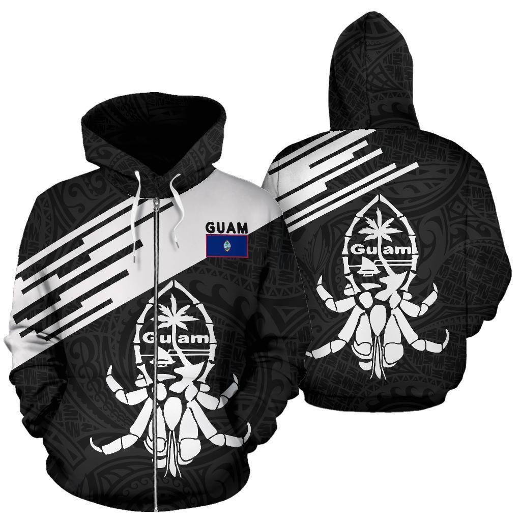 Guam Zip up Hoodie Guam Coat of Arms In Coconut Crab Unisex Black - Polynesian Pride