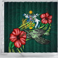 Solomon Islands Polynesian Shower Curtain - Green Turtle Hibiscus - Polynesian Pride