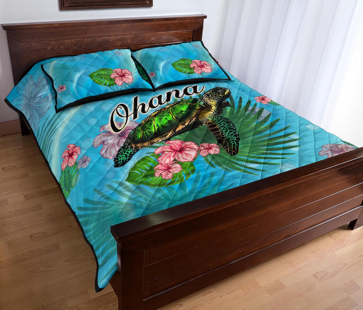 Ohana Hibiscus Ocean Turtle Sea Quilt Bed Set - Polynesian Pride