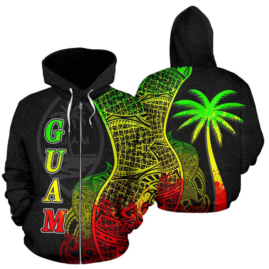Guam Polynesian Zip up Hoodie Coconut Tree Reggae Unisex Reggae - Polynesian Pride