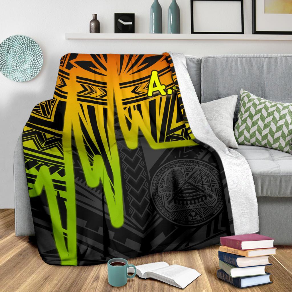 American Samoa Premium Blankets - Seal With Polynesian Pattern Heartbeat Style (Reggae) - Polynesian Pride