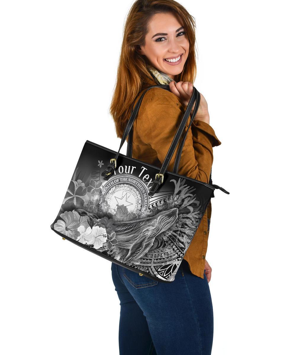 CNMI Custom Personalised Leather Tote Bag - Humpback Whale with Tropical Flowers (White) White - Polynesian Pride