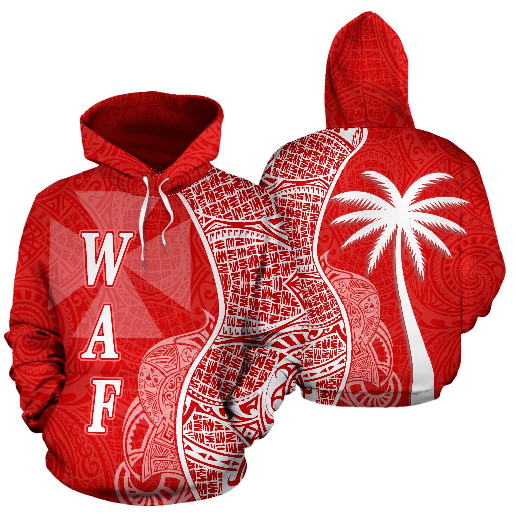 Wallis nd Futuna Polynesian Hoodie Coconut Tree Red nd White Unisex Red - Polynesian Pride