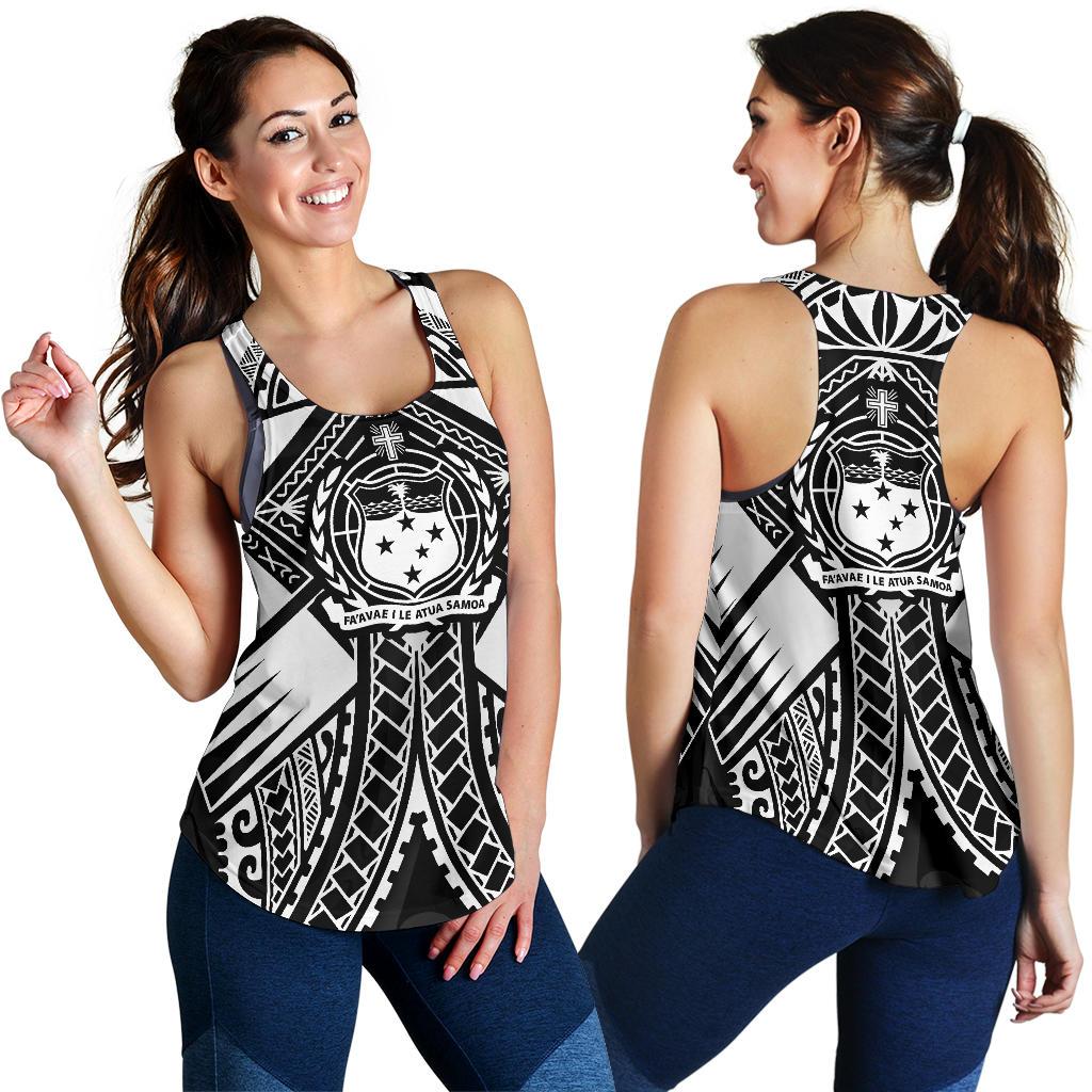 Samoa Polynesian Women's Racerback Tank - Samoa White Seal with Polynesian Tattoo - Polynesian Pride