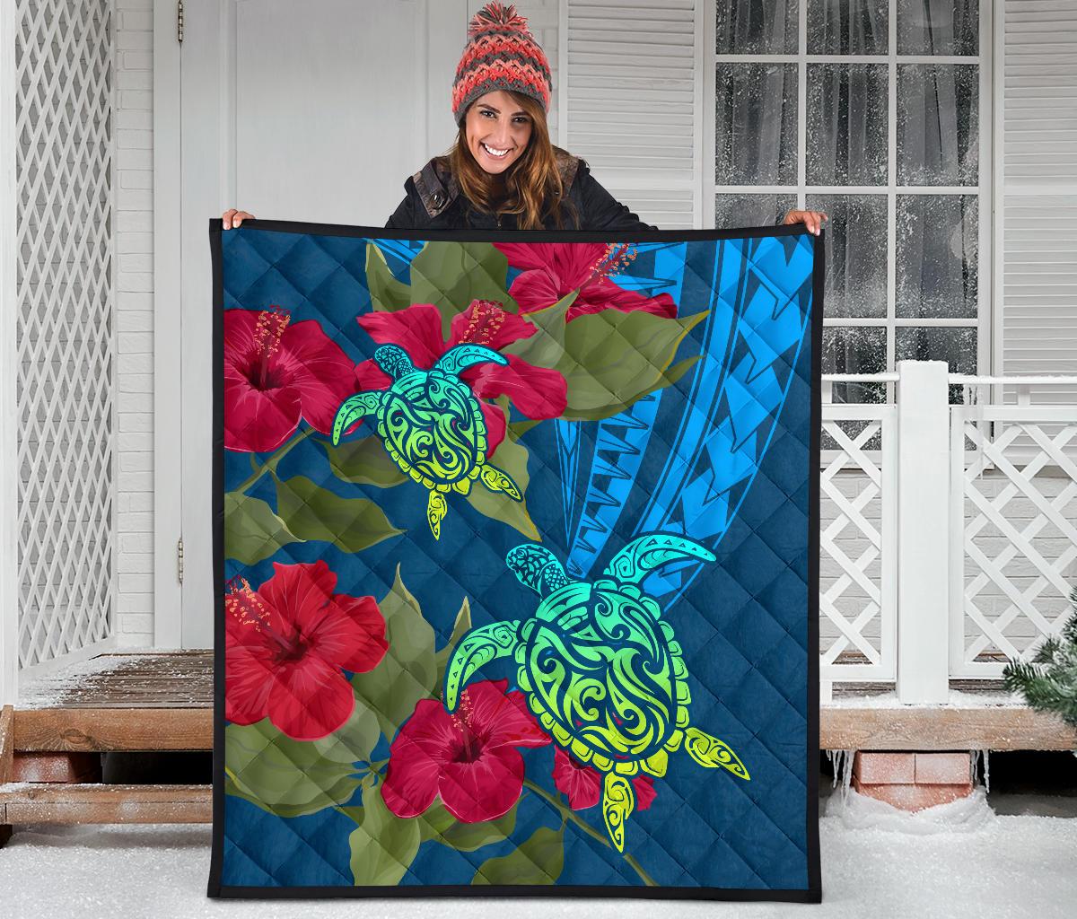 Hawaii Turtle Hibiscus Polynesian Premium Quilt - Bana Style - Polynesian Pride