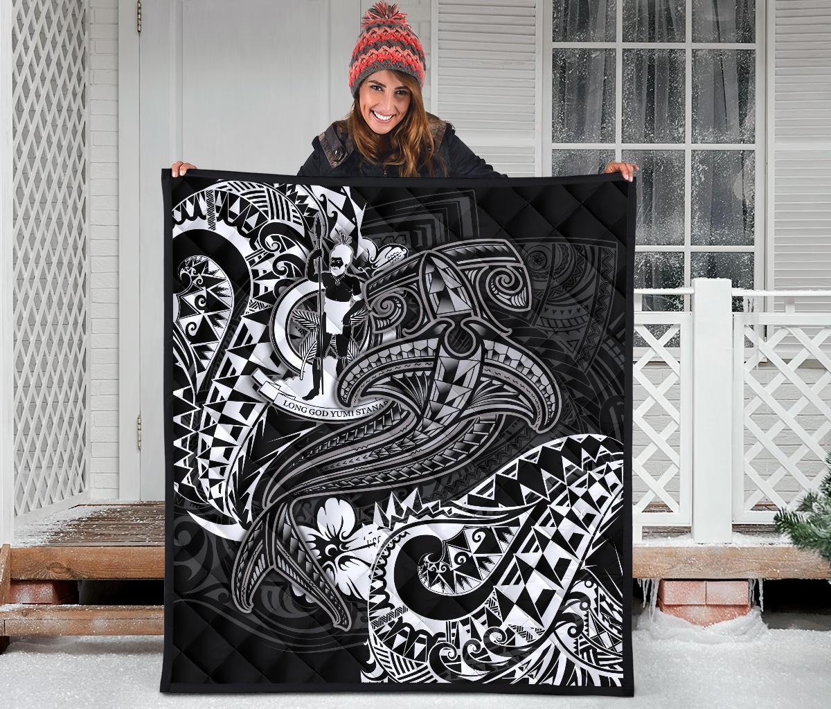 Vanuatu Polynesian Premium Quilt - White Shark Polynesian Tattoo - Polynesian Pride