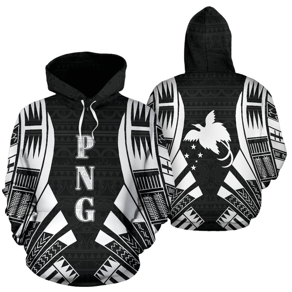 Papua New Guinea Polynesian ll Over Hoodie White Tattoo Unisex White - Black - Polynesian Pride