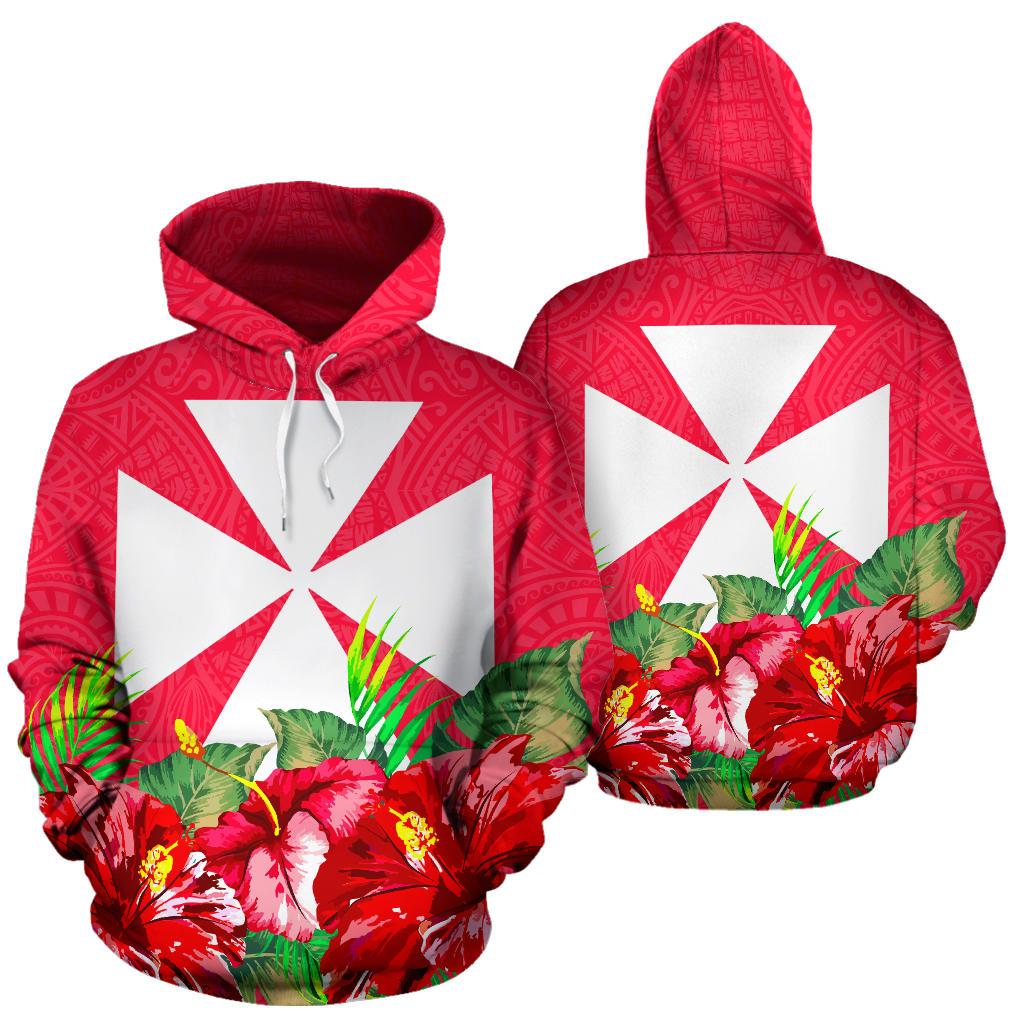 Wallis nd Futuna Polynesian Hoodie Flag Hibiscus Unisex Red - Polynesian Pride