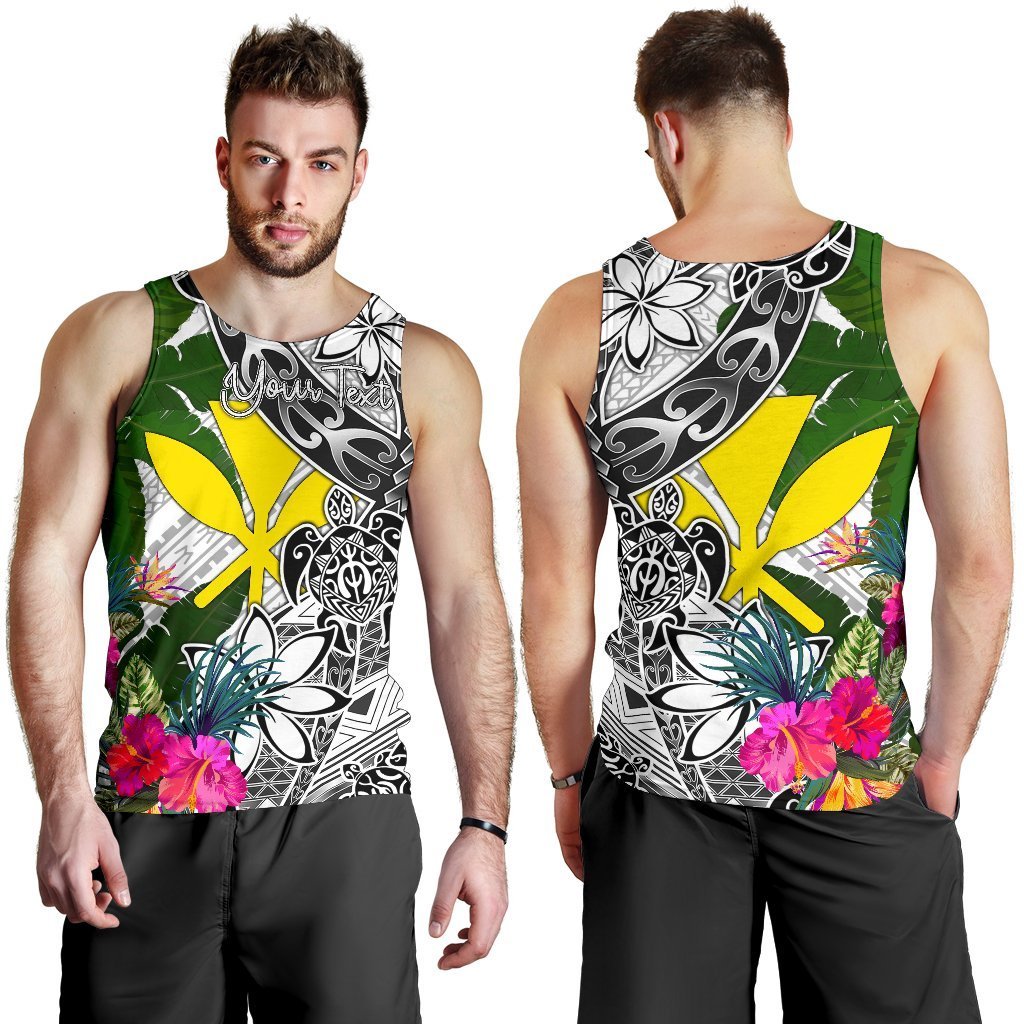Hawaii Custom Personalised Men's Tank Top White - Turtle Plumeria Banana Leaf - Polynesian Pride