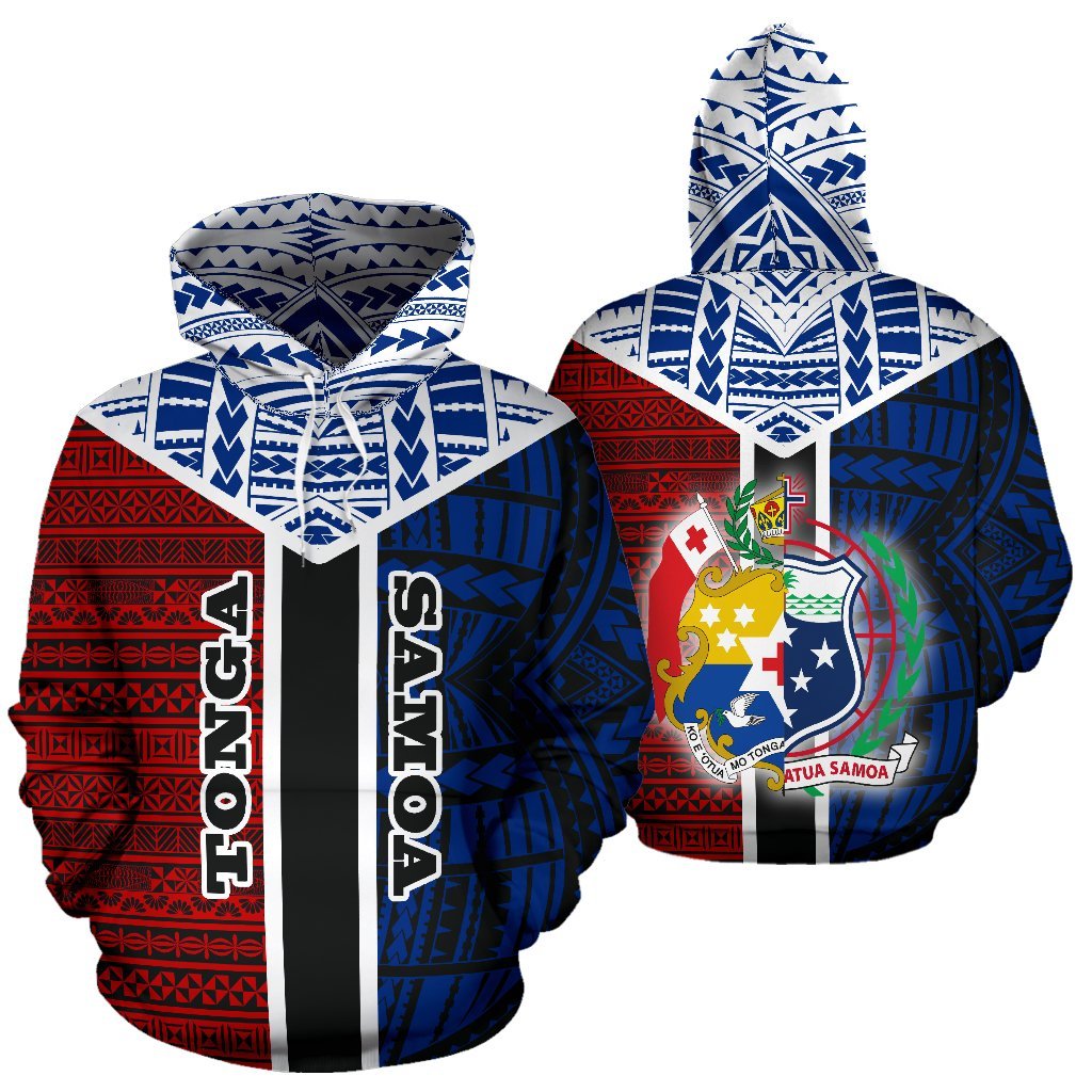 TokoUso All Over Hoodie Tonga Samoa Coat of Arms Unisex Red & Blue - Polynesian Pride