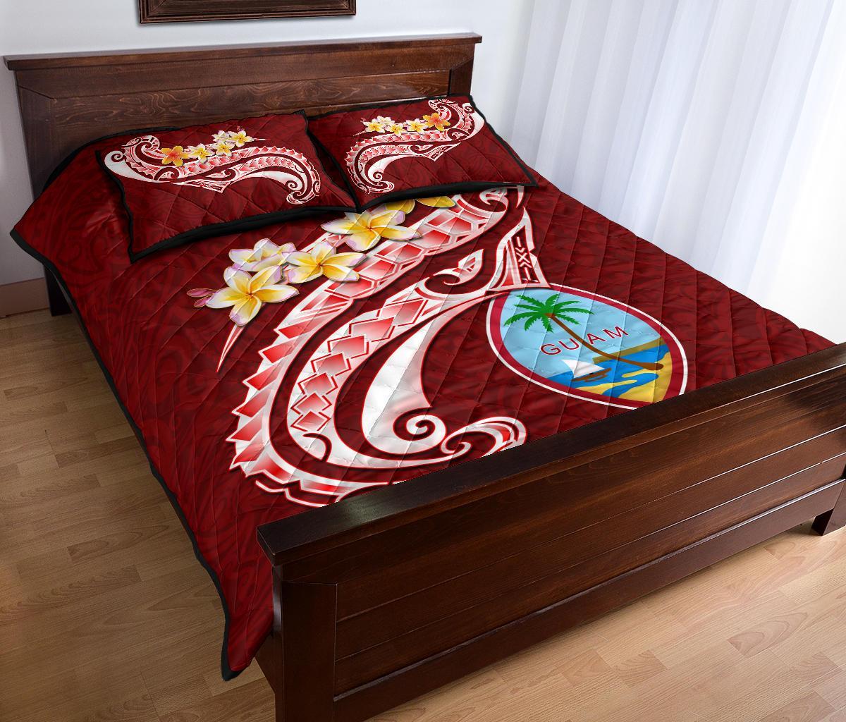 Guam Quilt Bed Set - Guam Seal Polynesian Patterns Plumeria (Red) - Polynesian Pride