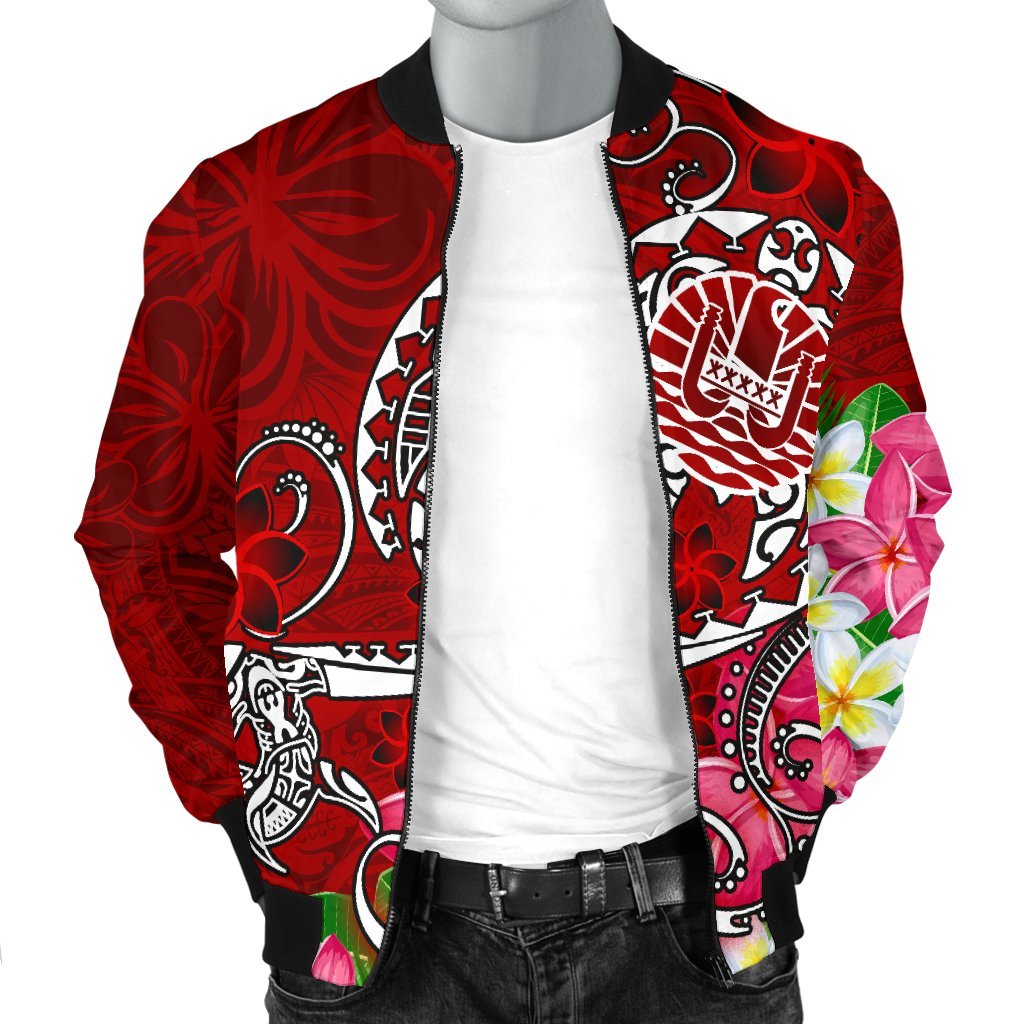 Tahiti Men's Bomber Jacket - Turtle Plumeria (Red) - Polynesian Pride