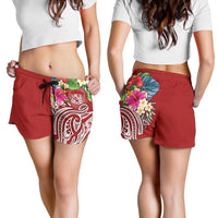Polynesian Hawaii Women's Shorts - Summer Plumeria (Red) - Polynesian Pride