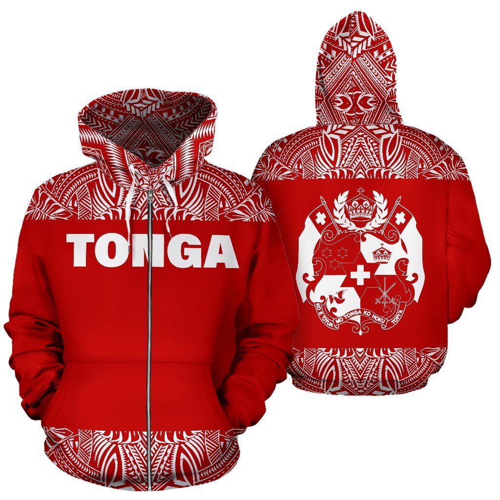 Tonga All Over Zip up Hoodie Polynesian Red and White Unisex Red And White - Polynesian Pride