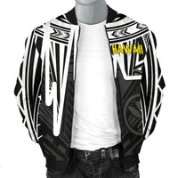 Hawaii Men's Bomber Jacket - Kanaka Maoli With Polynesian Pattern In Heartbeat Style (Black,White) - Polynesian Pride