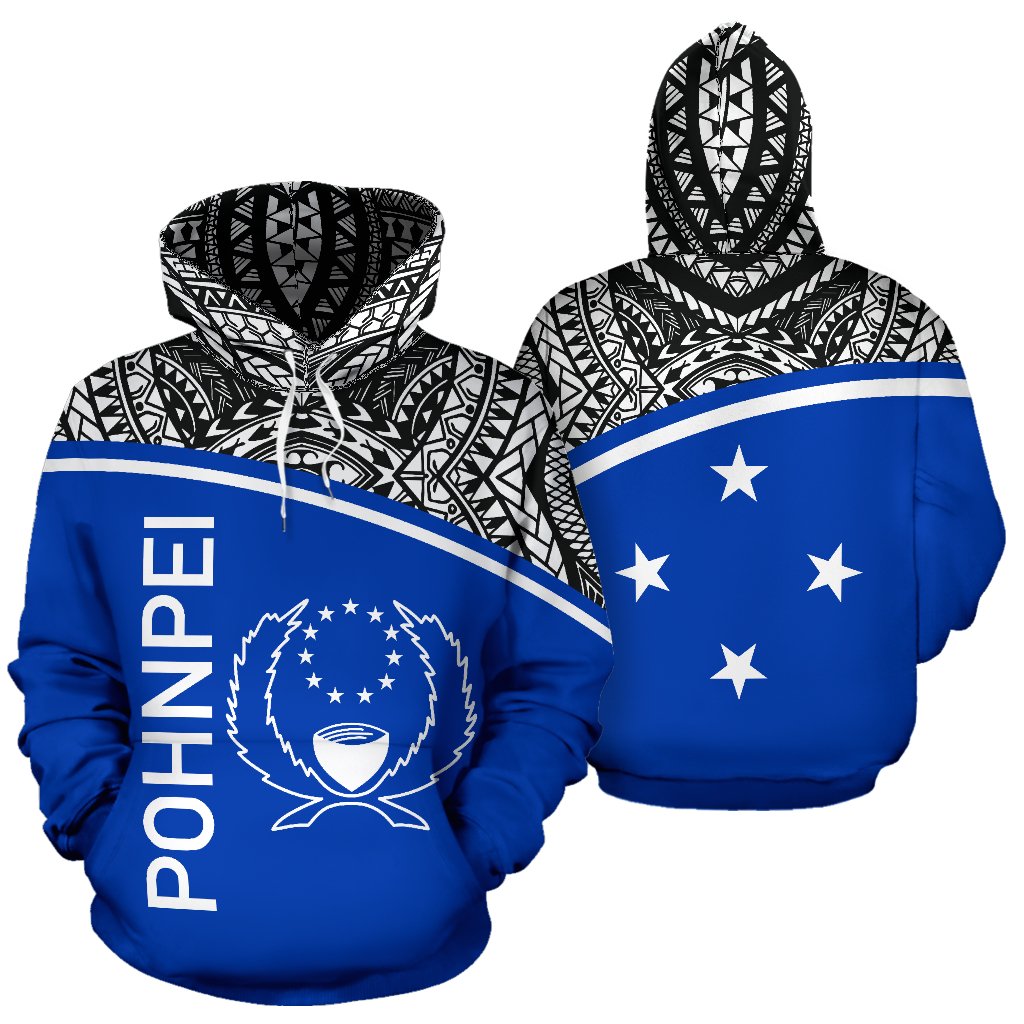 Pohnpei All Over Hoodie Micronesia Curve Blue Style Unisex Blue - Polynesian Pride