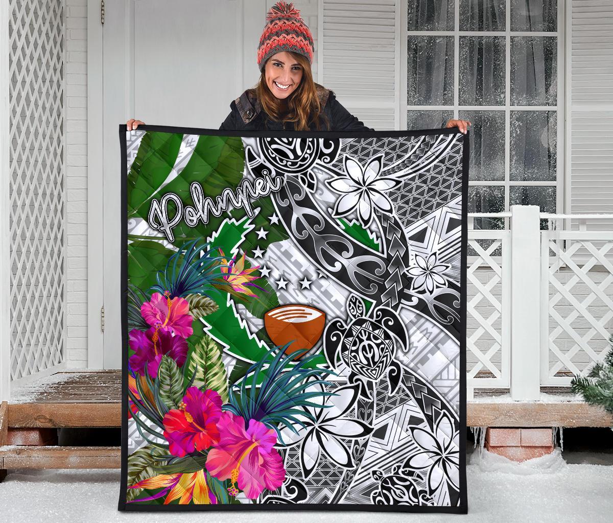 Pohnpei Premium Quilt White - Turtle Plumeria Banana Leaf - Polynesian Pride