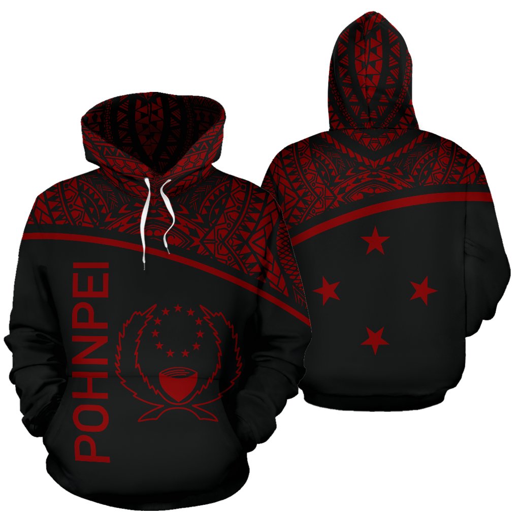 Pohnpei All Over Hoodie Micronesia Curve Red Style Unisex Red - Polynesian Pride