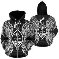 Guam Polynesian All Over Zip up Hoodie Map Black Unisex Black - Polynesian Pride
