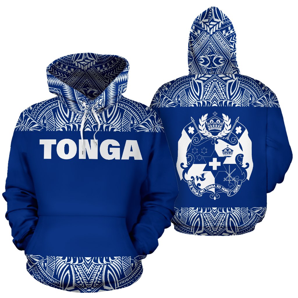 Tonga All Over Hoodie Polynesian Blue and White Unisex Blue And White - Polynesian Pride