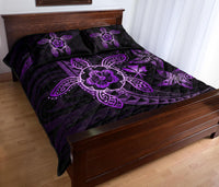 Kanaka Map Hibiscus Plumeria Turtle Art Violet Polynesian Quilt Bed Set - Polynesian Pride