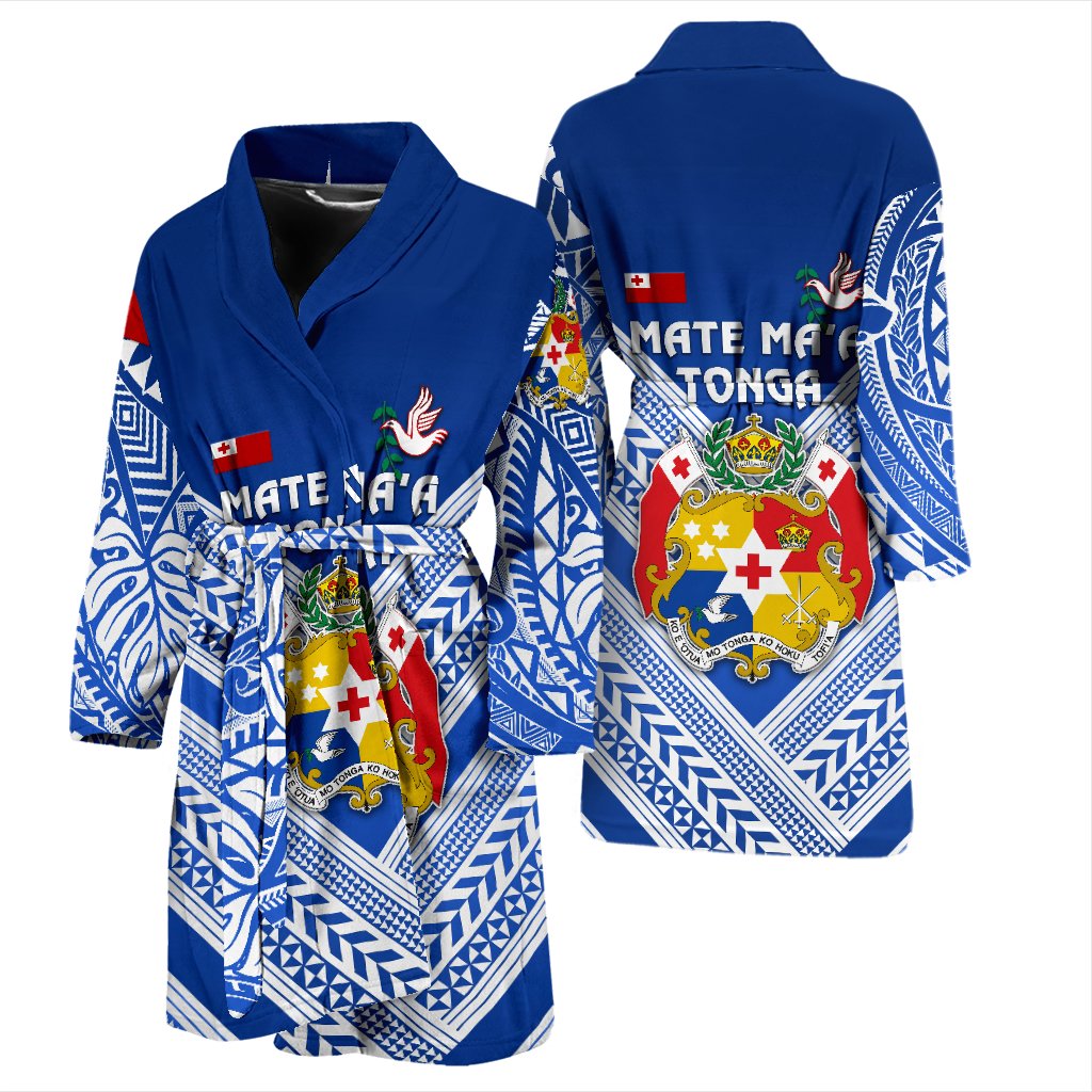 Mate Ma'a Tonga Rugby Men's Bath Robe Polynesian Creative Style - Blue - Polynesian Pride