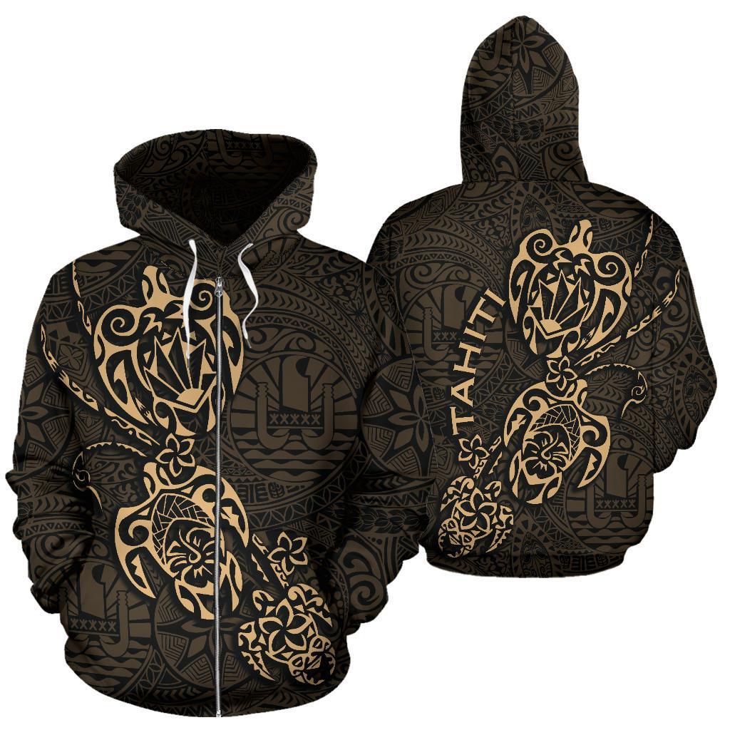 Tahiti Polynesian Family Turtles Zip up Hoodie Gold Unisex Gold - Polynesian Pride