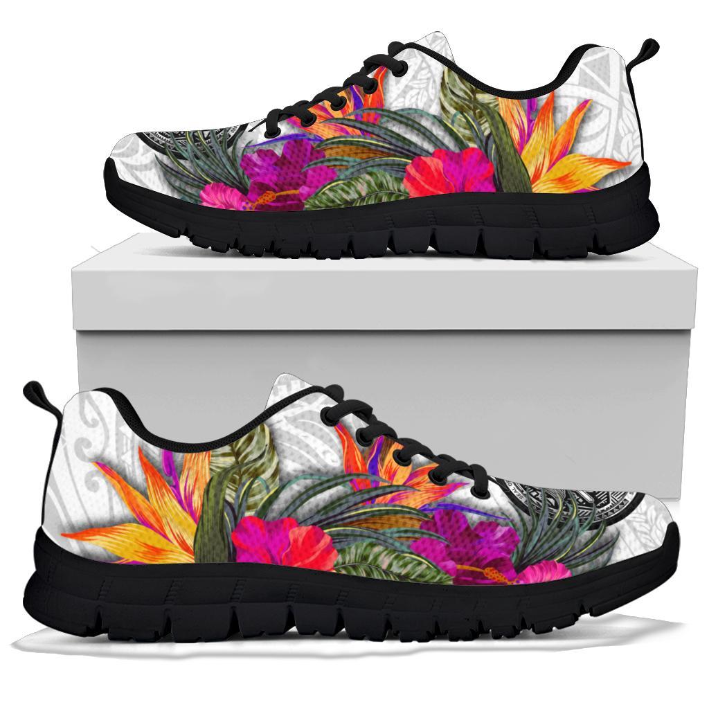 American Samoa Sneakers Hibiscus Polynesian White Pattern - Polynesian Pride