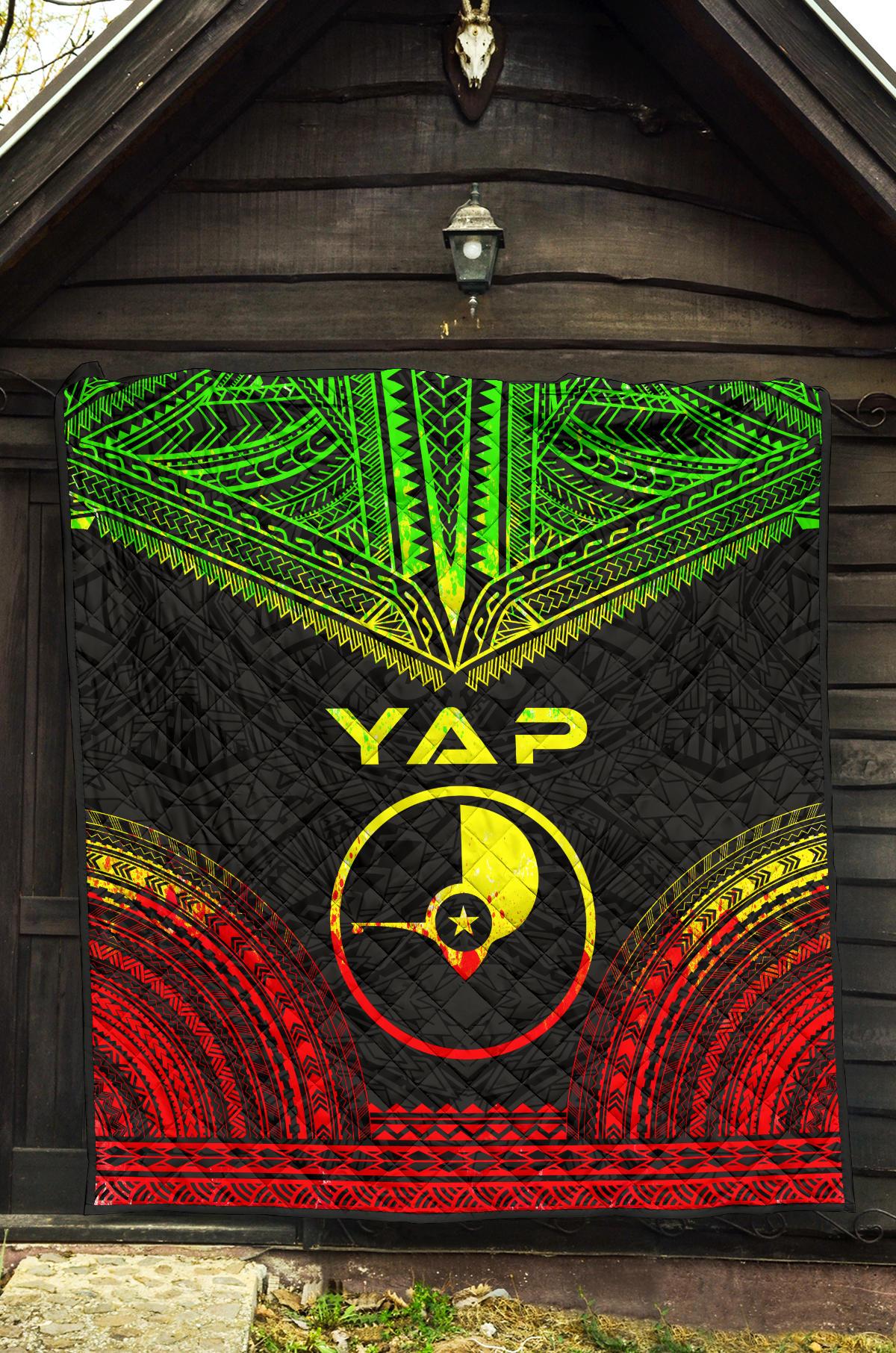 Yap Premium Quilt - Yap Flag Polynesian Chief Reggae Version - Polynesian Pride