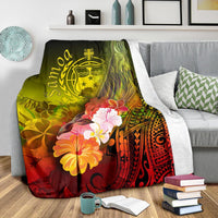 Samoa Premium Blanket - Humpback Whale with Tropical Flowers (Yellow) - Polynesian Pride